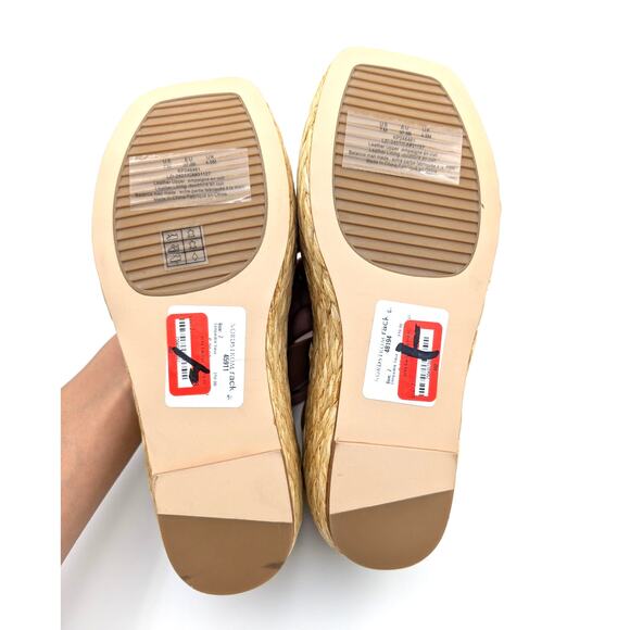 Donna Karan Pure Lalah Ankle Strap Raffia Platform Sandal Brown Size US7M EU37.5 - Picture 8 of 13